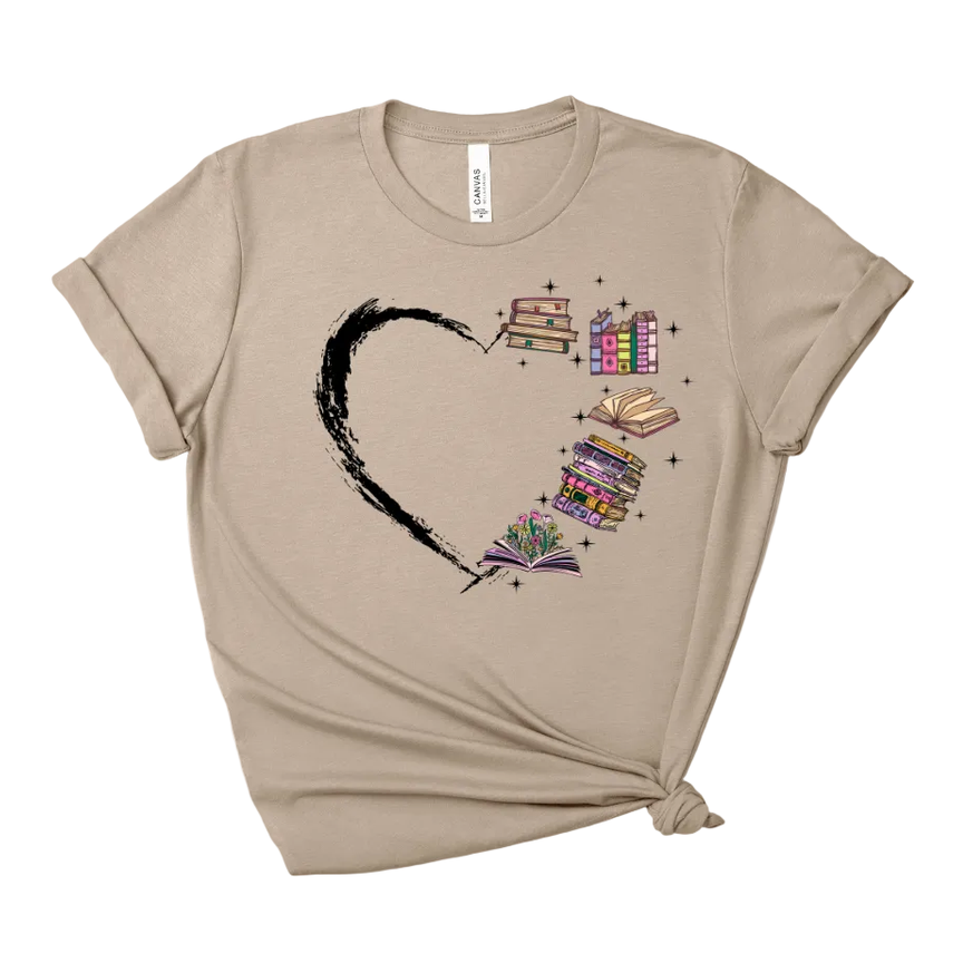 Book Heart Tee – Short Sleeve Graphic T-Shirt