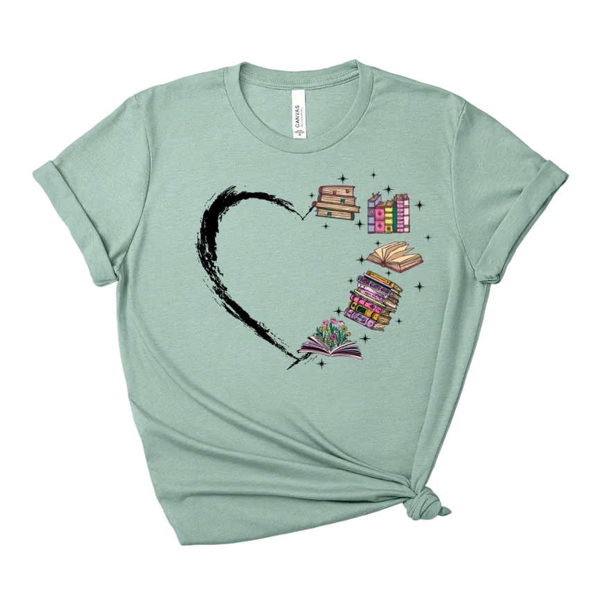 Book Heart Tee – Short Sleeve Graphic T-Shirt