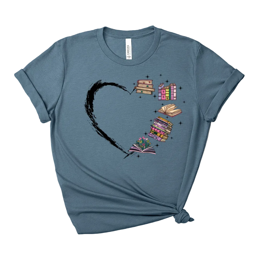 Book Heart Tee – Short Sleeve Graphic T-Shirt
