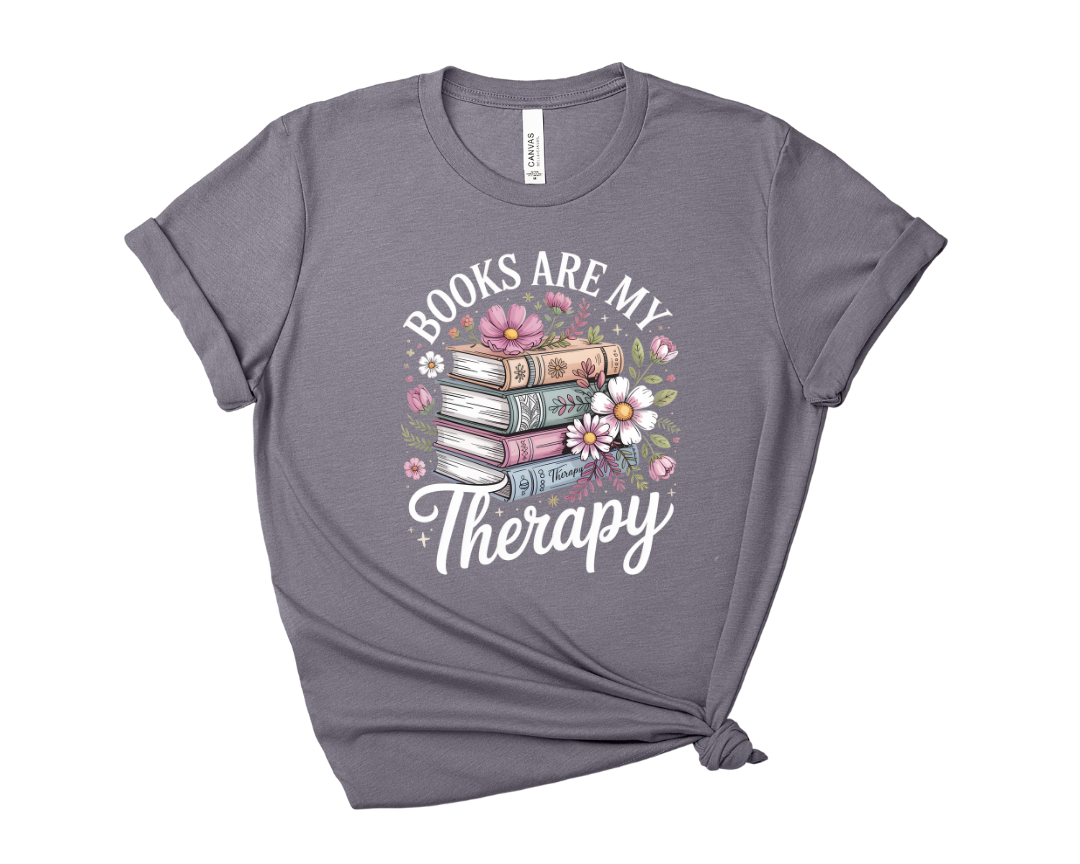 Books Are My Therapy Floral Tee - Bookish Graphic Shirt