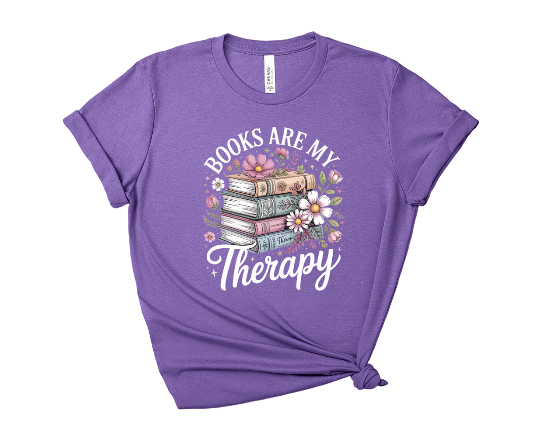 Books Are My Therapy Floral Tee - Bookish Graphic Shirt